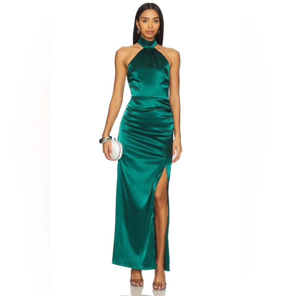 Emerald Halter Maxi Dress with Side Slit
